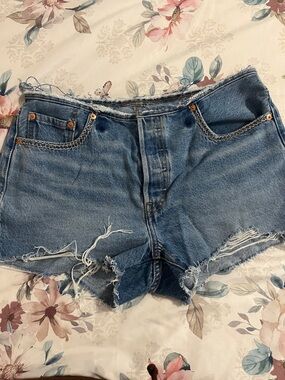 Levi's Distressed Light Blue Denim Cutoff Shorts